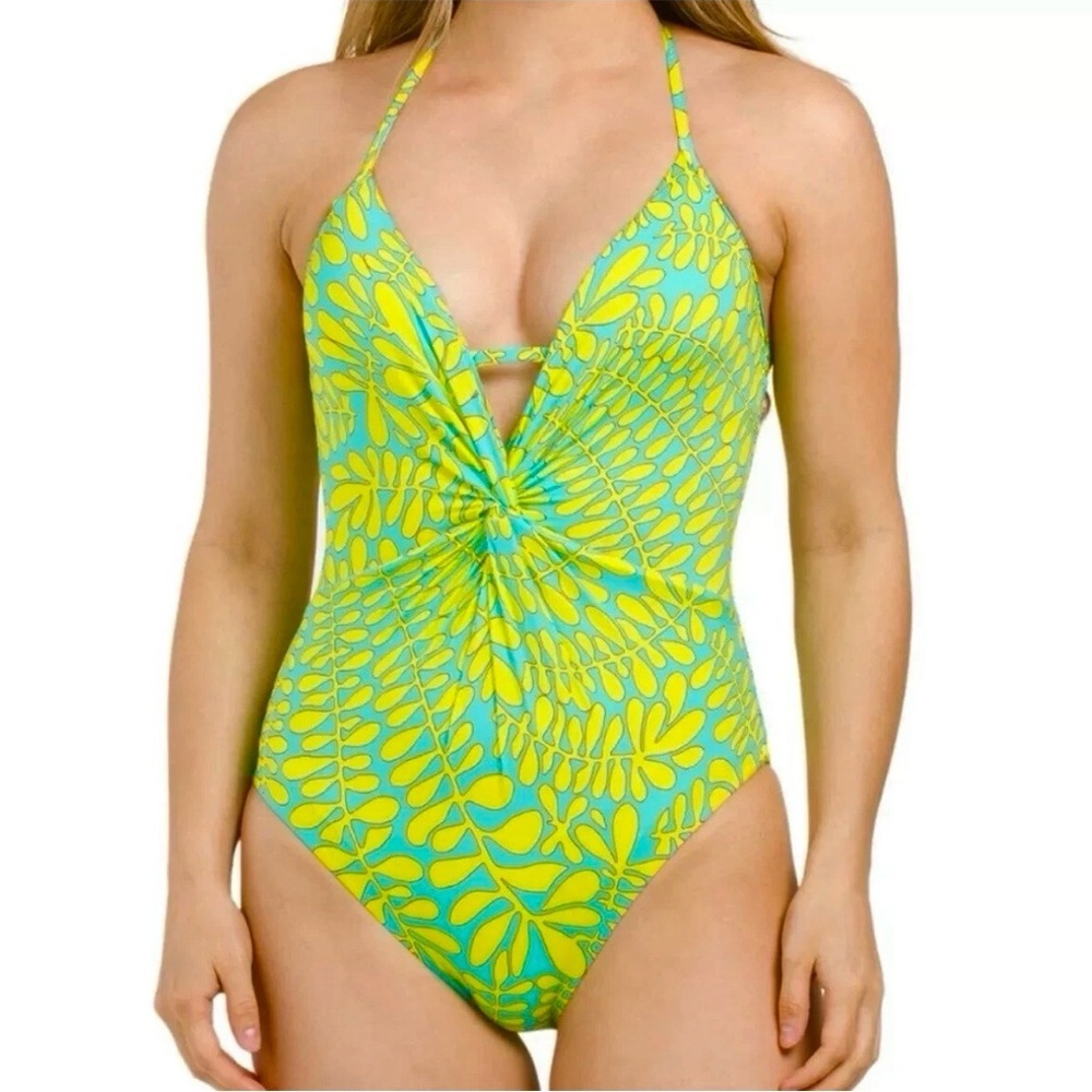 🌻NEW w/tag Trina Turk Trellis Twist Plunge One-Piece Swimsuit Size 8
